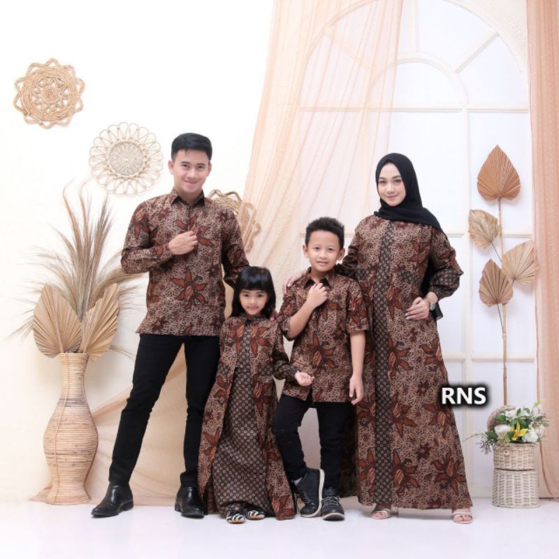 Batik Couple Keluarga Gamis Busui Motif Prasasti Batik Keluarga Seragam