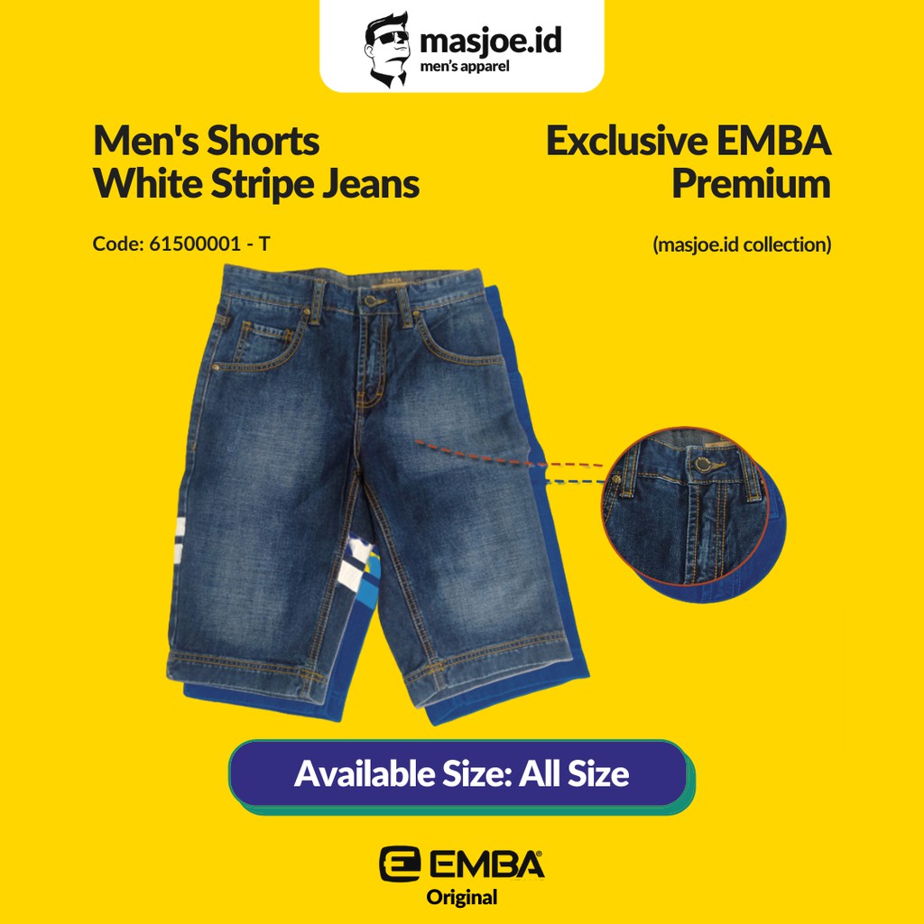 Celana Pendek Pria EMBA Original - White Stripe Jeans