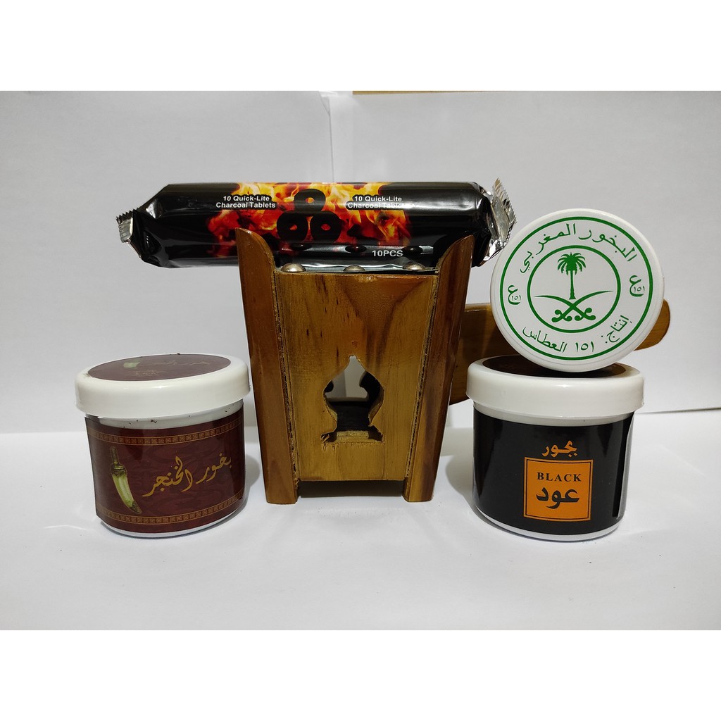 paket pengharum ruangan buhur AMR hajar aswad+black oud plus buhur maghribi with mabkharah areng mag