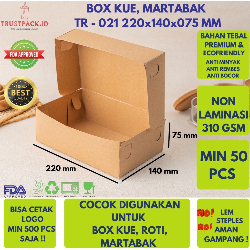 BOX DUS KARDUS KRAFT KOTAK BROWNIES ROTI MARTABAK 22x14x7,5  310 GSM