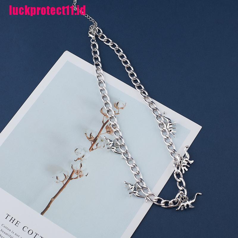 (LUCK) Kalung Choker Rantai Liontin Dinosaurus Gaya Vintage Harajuku Gothic Punk Untuk Wanita