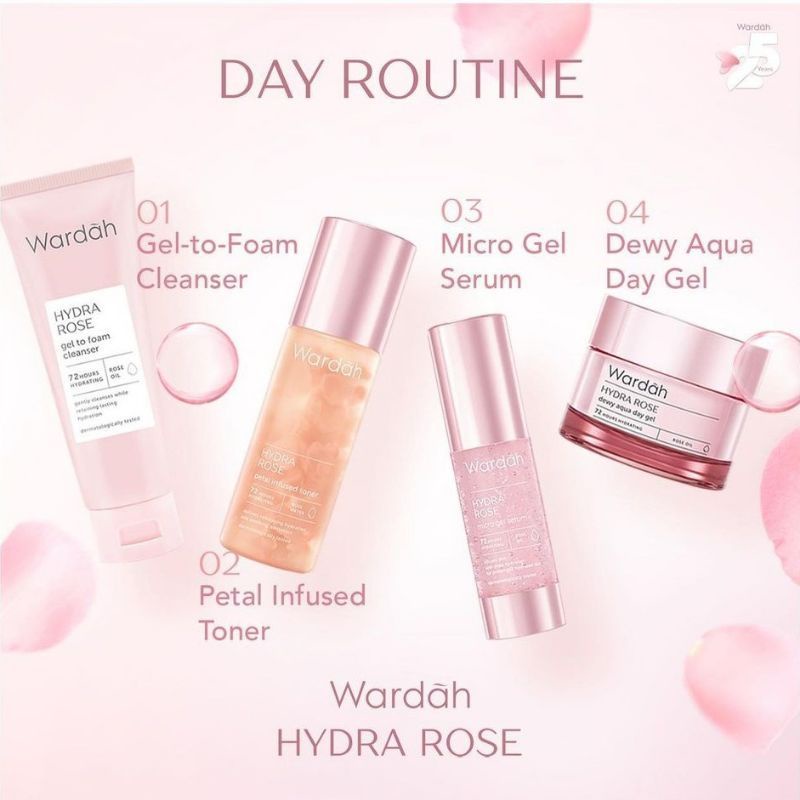 WARDAH Hydra Rose Series (Foam Cleanser | Toner | Serum | Day Gel | Night Gel)