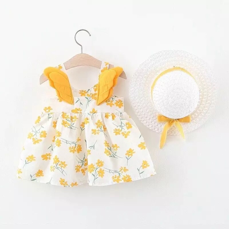 Dress Anak Perempuan Bahan Katun Premium Free Topi Dress Bayi Murah Dan Lucu Dress Anak Gambar Bunga Rok Terusan Anak Lucu