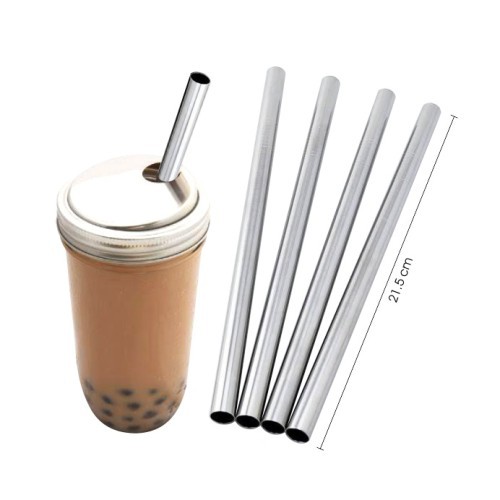 Sedotan Boba Stainless Steel Besar 12mm Bubble Tea Silver Satuan Reuse Ramah Lingkungan Straw Drink