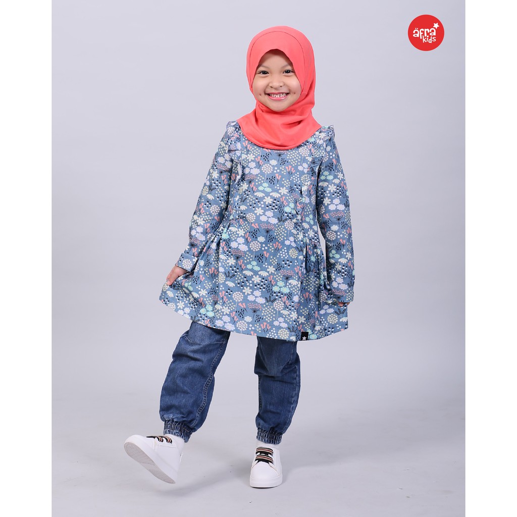 baju kaos tunik anak afrakids full print pola motif bunga tp 001