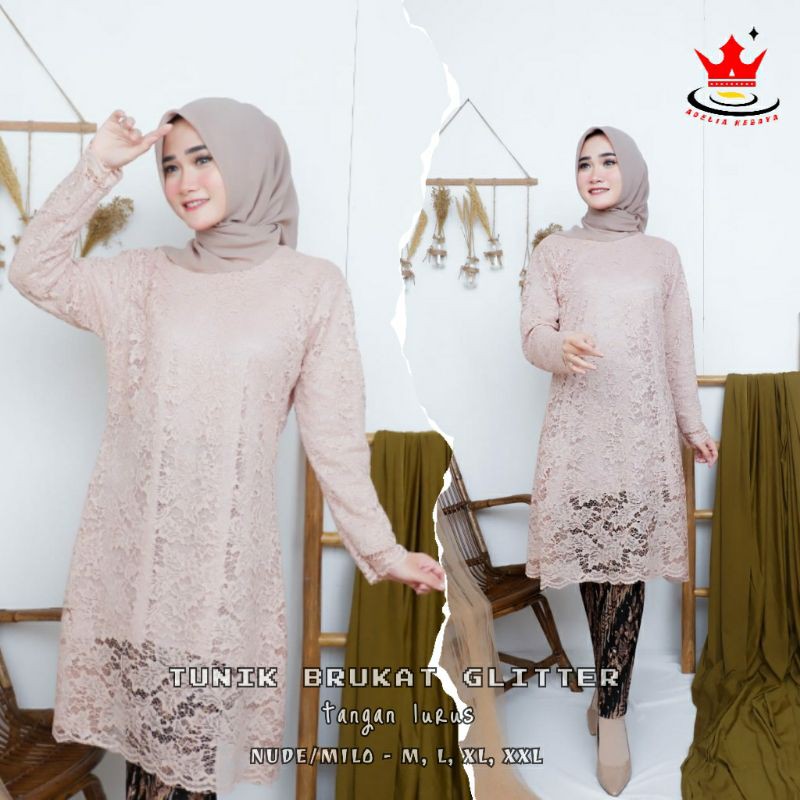 AK - Setelan kebaya tunik brukat - baju wanita model kebaya tunik - cocok untuk acara pesta dan kond