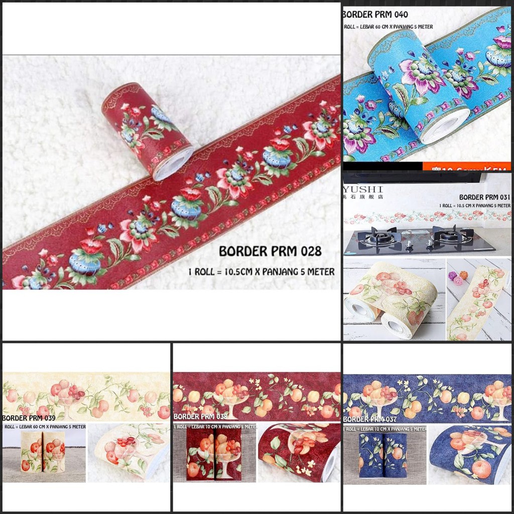 WALLPAPER BORDER STICKER PREMIUM Bahan TEBAL BERTEKTUR UK 10.5CM X 5 METER GBO