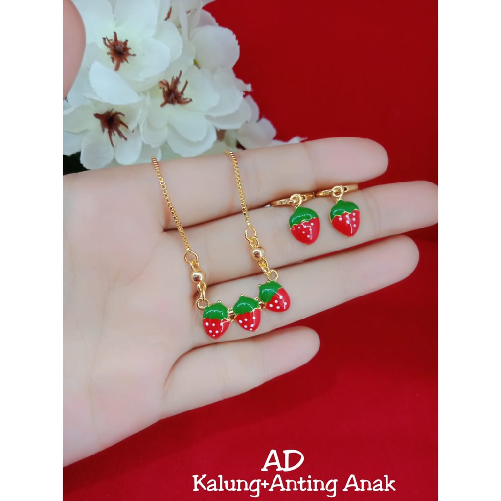 SET PERHIASAN ANAK STRAWBERRY LAPIS EMAS 24K BERKILAU SEPERTI ASLI