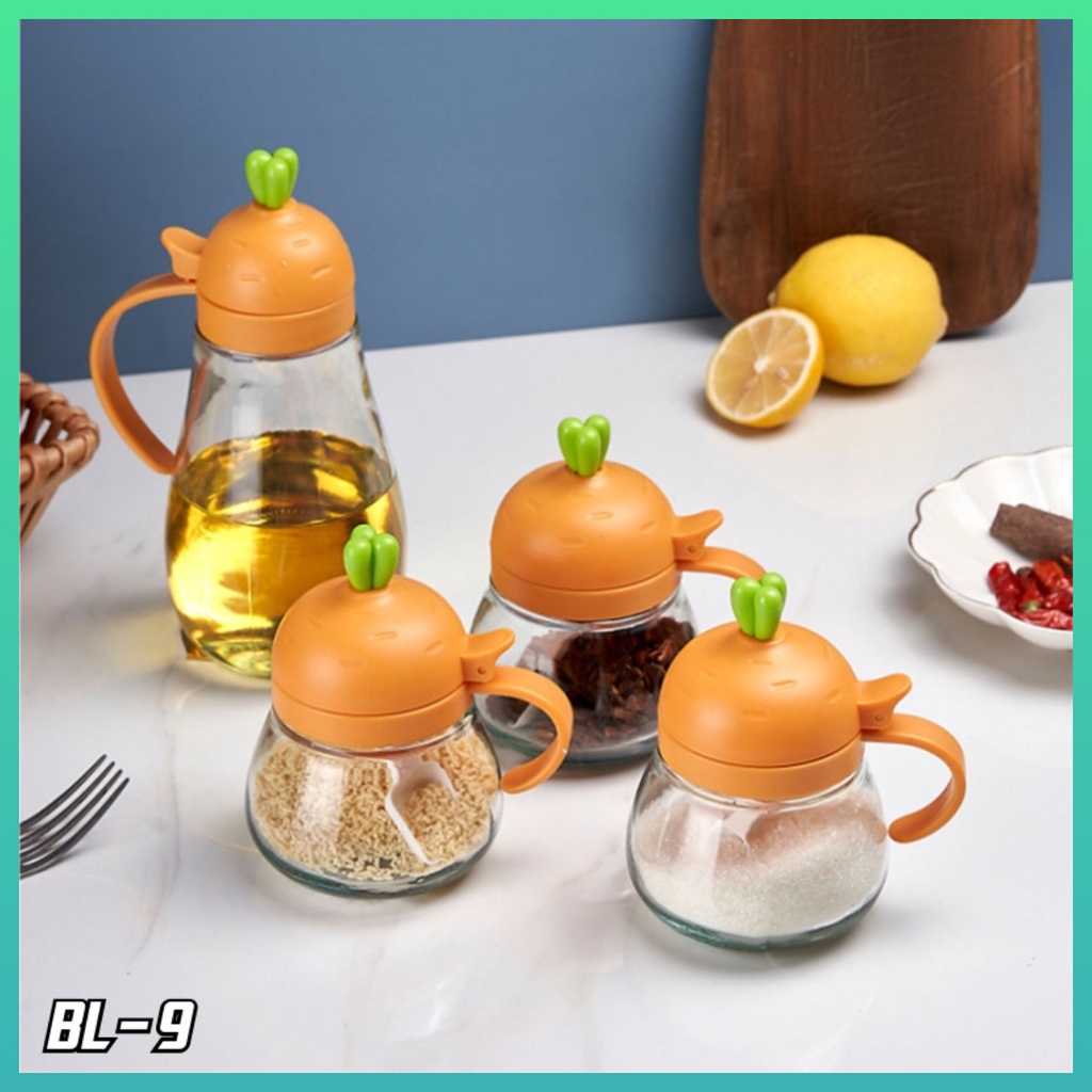 Tempat Bumbu Teh Gula Kaca Sendok Handle Wortel 4 in1 Cactus Spice Bottle Jar Botol Bumbu Dapur Unik Worldhome66