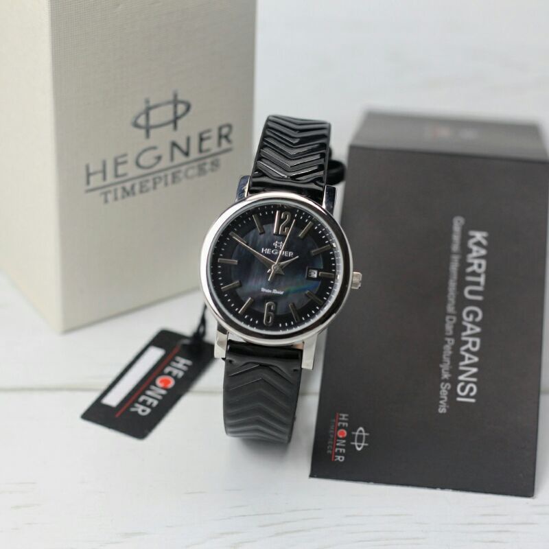 Jam tangan Hegner 415 tali kulit silver original Wanita