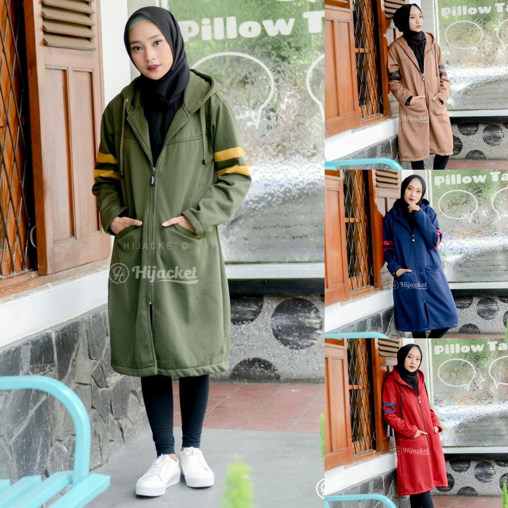Jaket Jacket Hoodie Panjang Wanita Cewek Syar i Muslimah Hijabers Long Jeket Cewe Kekinian Terbaru J