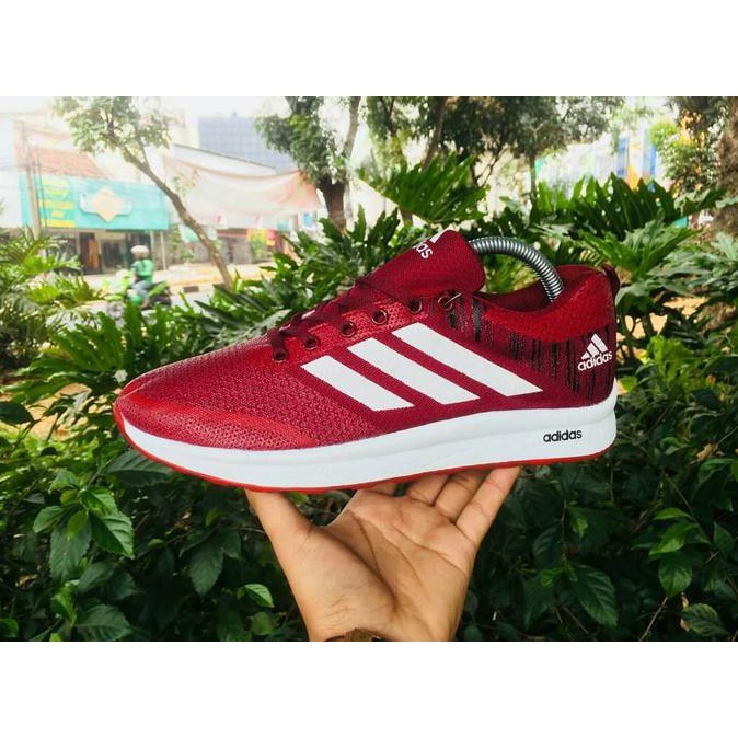 promo sepatu adidas zoom running / merah maroon running gym fitness olahraga terbaru