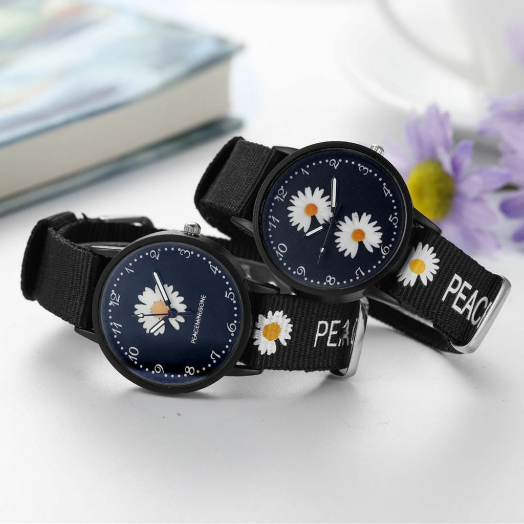[COD] Watchyou JamTangan Wanita A0056 Gaya Korea Motif Bunga Daisy Strap Kanvas Untuk Pasangan