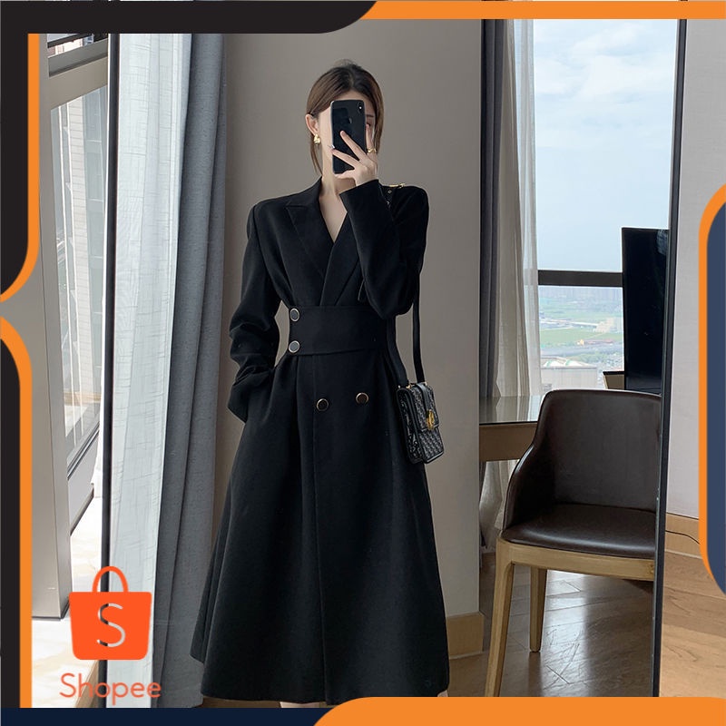 Dress Gaun Pelangsing Slim Fit Gemuk Bahasa Perancis Retro Hitam Lengan Panjang Desain Ketat Pinggan