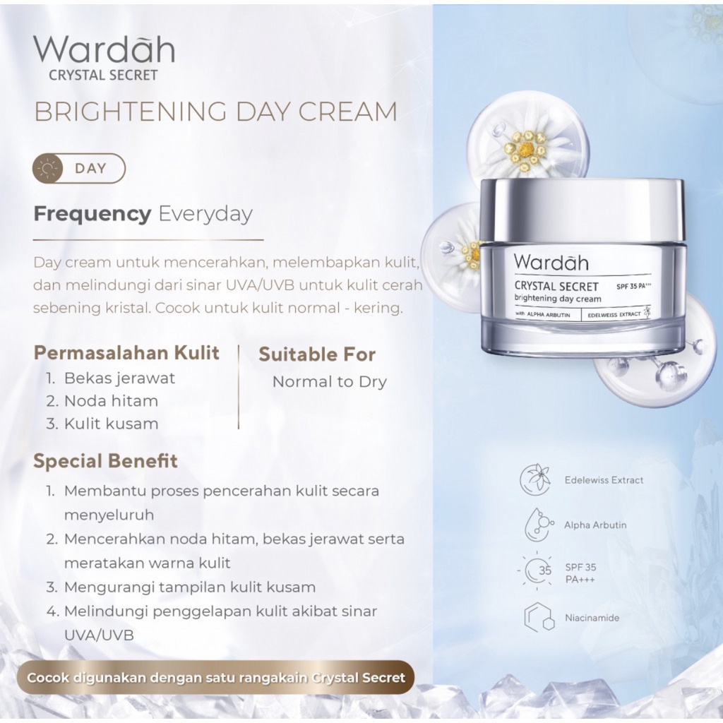 WARDAH CRYSTAL SECRET SERIES  Cleanser / Toner / Essence / Eye Cream / Day &amp; Night Cream BPOM