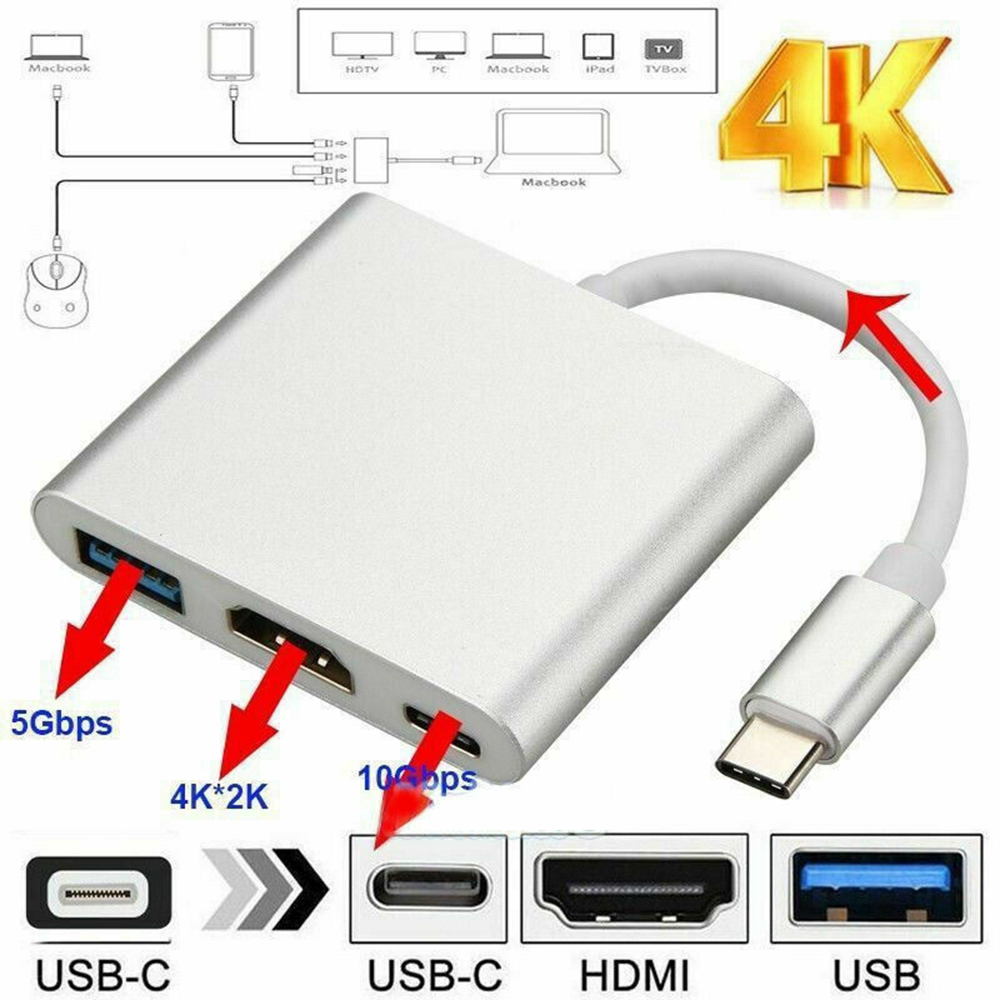 【COD Tangding】3.1 USB Type-C To Hdmi+usb+PD Three-in-one HD on-screen Adapter Cable Support 4K