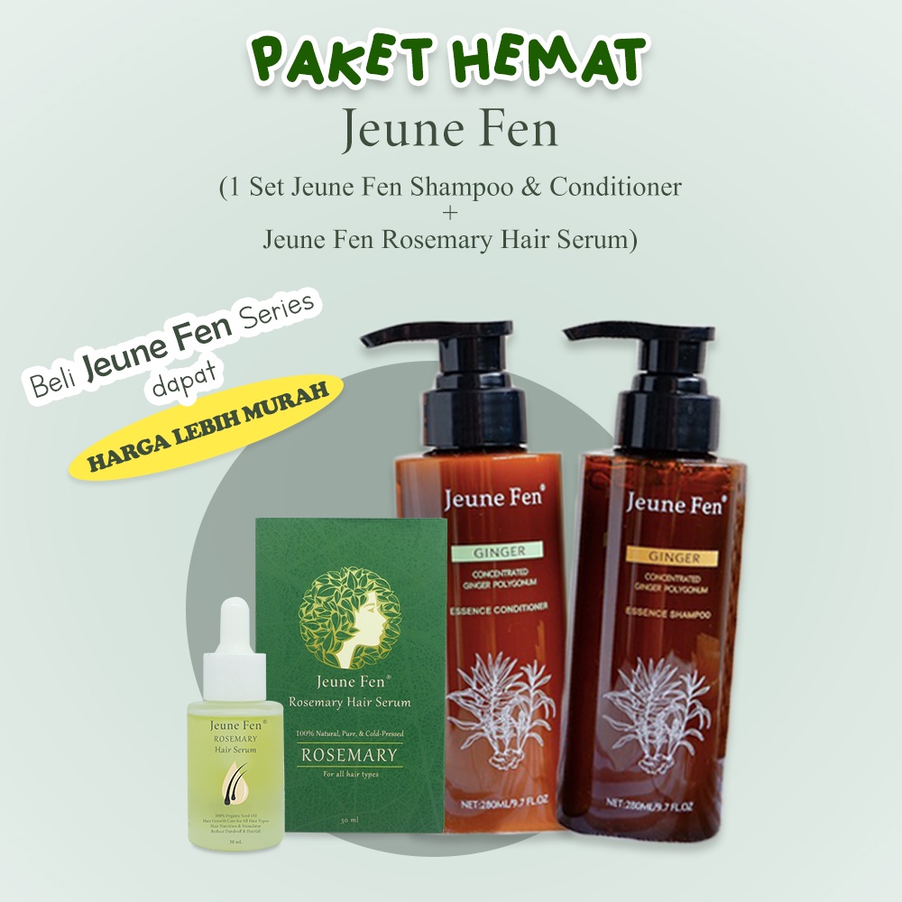 CUCI GUDANG!!JEUNE FEN Ginger Shampoo And Conditioner 1Set @280Ml - Anti Rambut Rontok, Anti Ketombe Rambut Rusak