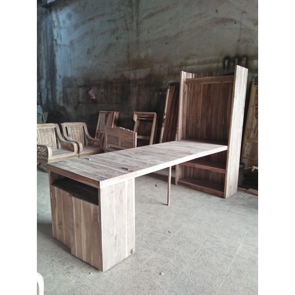 meja kerja/ belajar lemari lipat dorong serbaguna kayu jati model baru