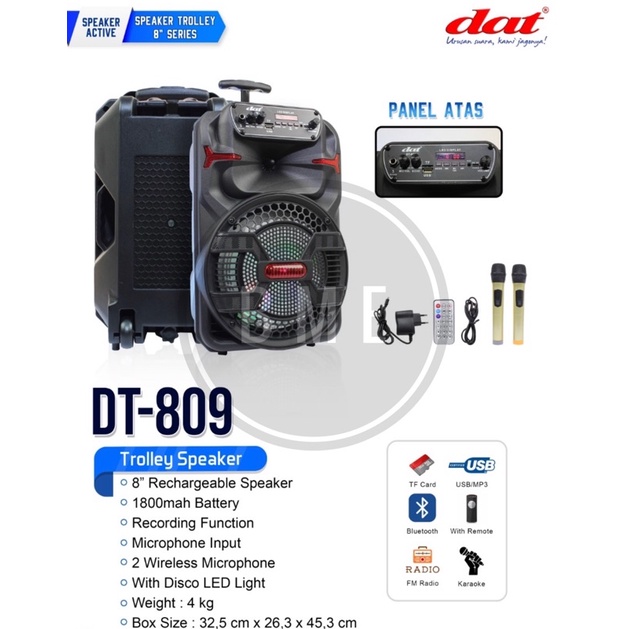 SPEAKER PORTABLE DAT DT 809 / DAT DT809 ORIGINAL 8INCH + 2MIC WIRELESS