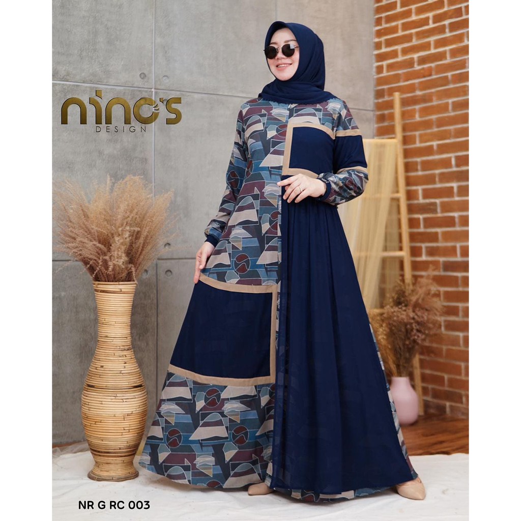 NRGRC 003 by Ninos Design Dress Gamis Motif Mix Polos Simple Pola Unik Rosecrape Busui Premium ORI