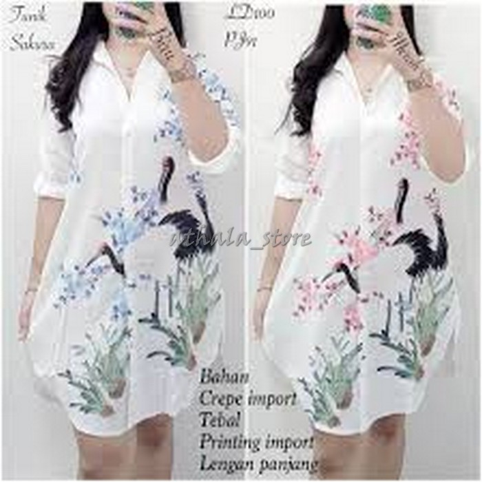 Baju Hem Wanita Jumbo Tamaron Pakaian Cewek Hem2303 24 IT710 Tunik Sakura Printing