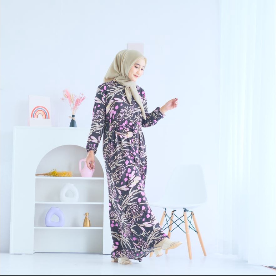 (RPA) GAMIS LANA MAXI MIDI DRESS BUSUI WANITA RAYON MOTIF UNIQLO