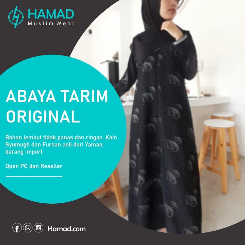 Abaya Ori Yaman Hitam Motif Resleting, Gamis Tarim