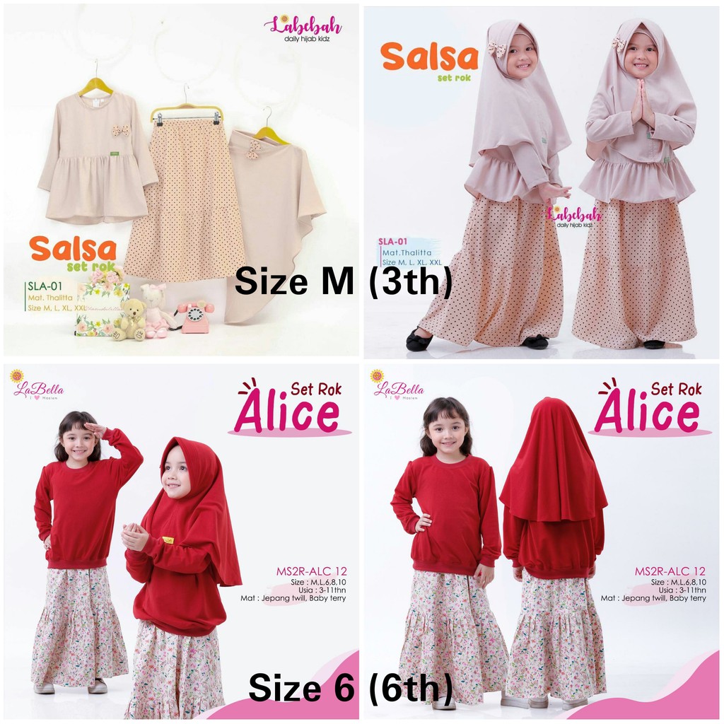 Setelan Rok Anak dengan Hijab by Labella Labebah Alice dan Salsa
