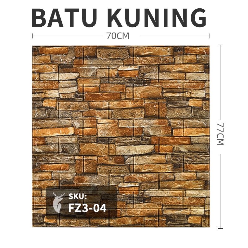 Wallpaper Dinding Foam 3D Motif Batu Bata Walpaper Stiker Dinding Dekorasi Kamar Murah 3dWalpaper 70 x 77 cm High Quality Guarantee-FZ304-BATU KUNING