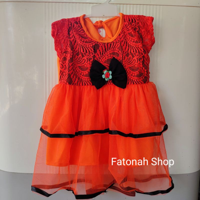 dress anak 1 2 tahun gaun anak mewah tumpuk canda pita hitam ( dress black pita )