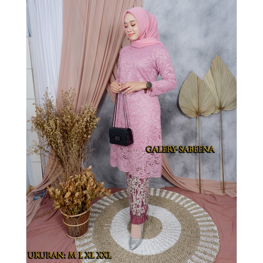 Set kebaya brokat tulle jadi /kebaya modren/kebaya muslim/kebaya wisuda Tunik Kebaya Tradisional