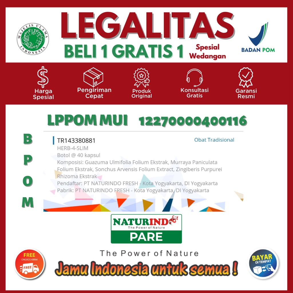Obat Pelangsing Badan Diet Sehat Alami Herbal Pelangsing Sehat Wanita Lelaki Diet Sehat Alami Tanpa Operasi Lemak Herbal 100% Original BPOM HALAL MUI HERBASLIM HERB4SLIM NATURINDO-3