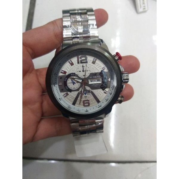 jam mirete cowok original rantai silver  tgl aktif water resistan