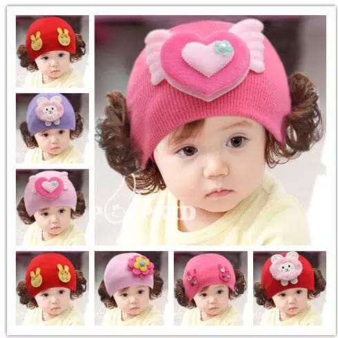 Topi 3D Rajut Anak Rambut Palsu