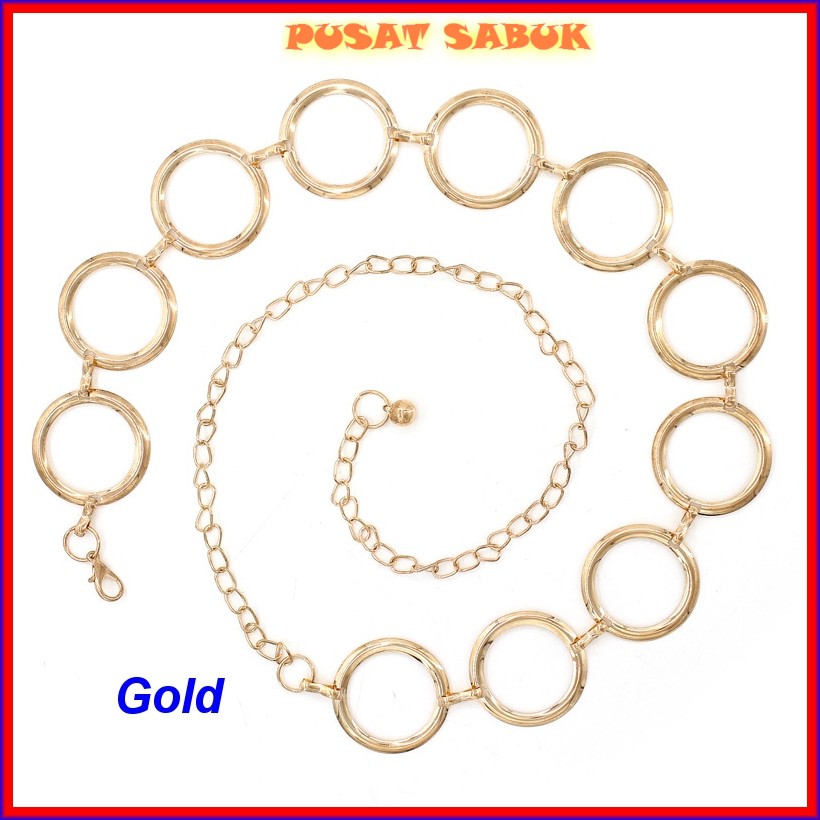 Sabuk Gesper Ring Ikat Pinggang Rantai untuk Wanita Fashion Korea Cewek Belt Rante Emas GOLD Obi cm