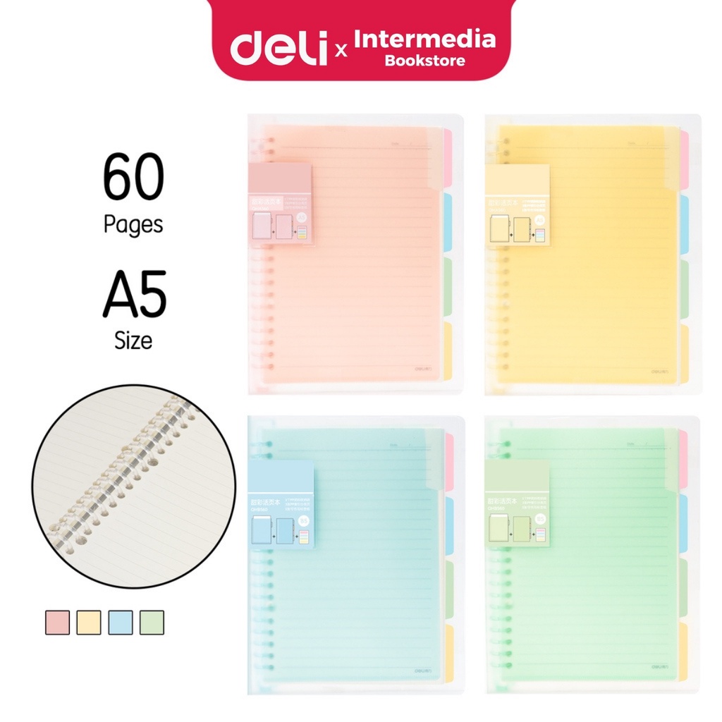 

SLM7 Deli Binder Note Buku Notebook Loose Leaf Binder A5/B5 60 Halaman Warna Pastel QHX560
