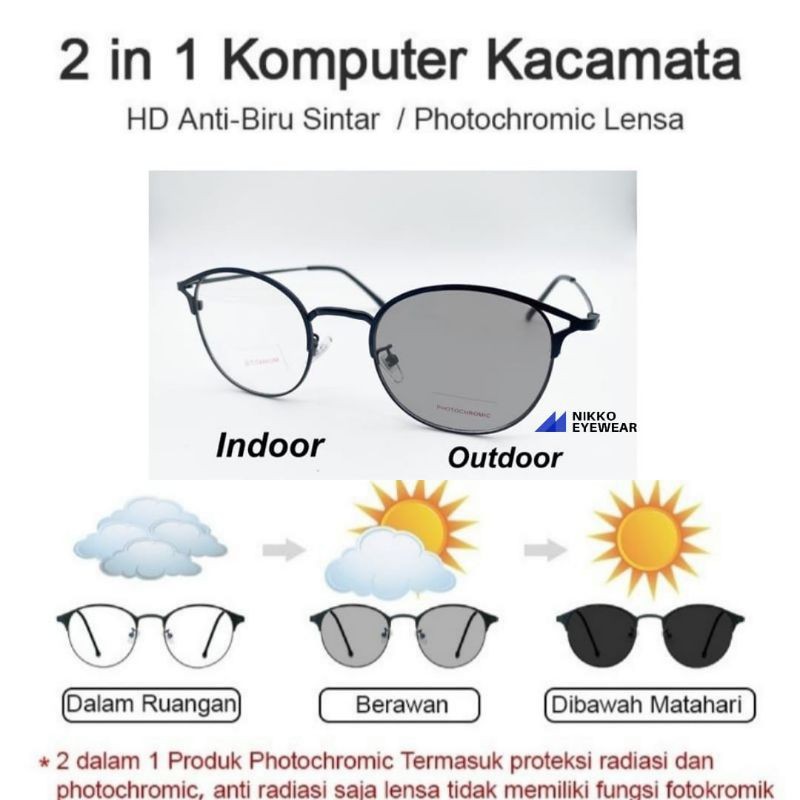 Paket Photocromic Kacamata Kirana, Paket Photocromic Plano, Kacamata Anti radiasi,Kacamata Anti Uv