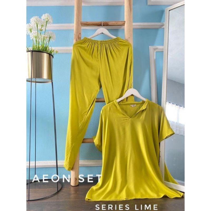 AEON ONE SET POLOS RAYON LENGAN PENDEK BUSUI ALL SIZE-Lime