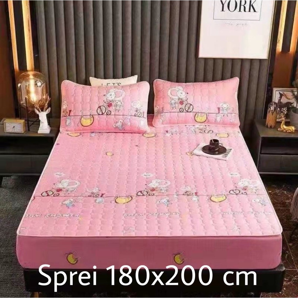 Sprei Waterproof / Sprei Protektor bermotif  ukuran 180x200cm-pink mouse