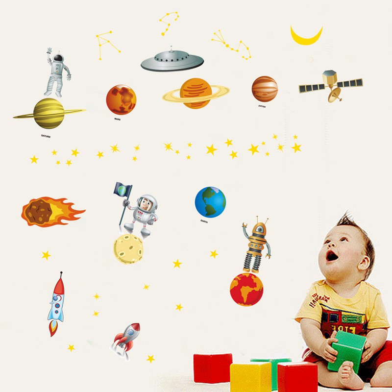 RELIZA WALL STICKER / STIKER DINDING PLANET LUAR ANGKASA ASTRONOT STUDY BELAJAR ANAK JM8351