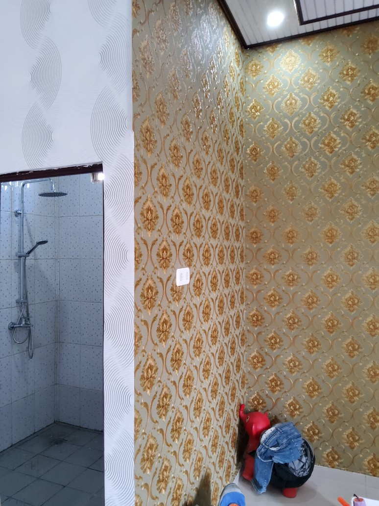 Wallpaper Dinding Klasik Biru Cream Gold Abu Mewah Emboss