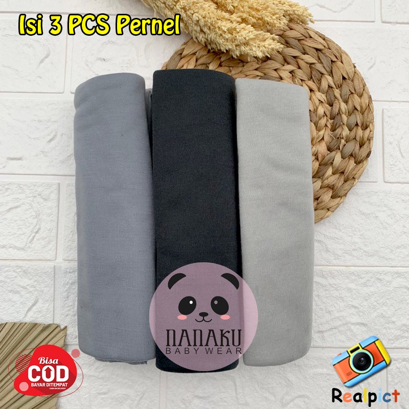 3 PCS Pernel Bayi Bedong Bayi Baru Lahir Ukuran 110cm x 90cm Seri Abu