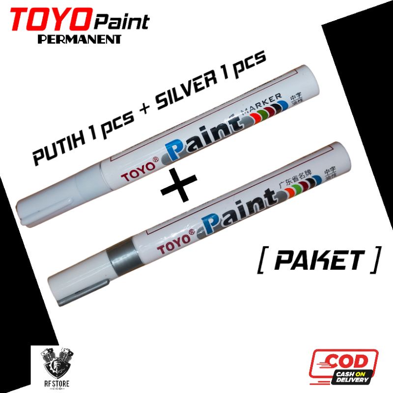 

Spidol permanen Toyo paint/ paket warna PUTIH dan SILVER/ 2 in 1/ sepaket/ Spidol serbaguna/ Spidol permanent/ Roffi Store