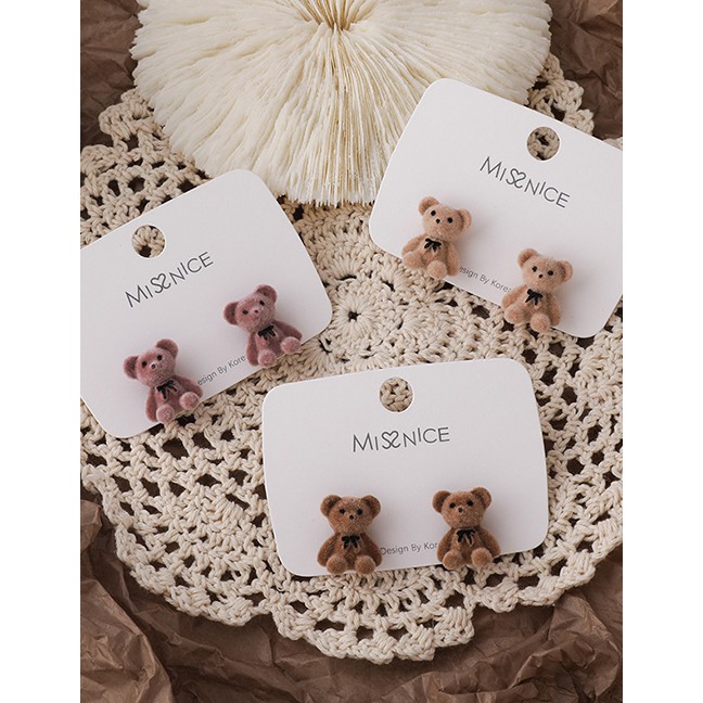 LRC ANting Tusuk Fashion Beige Flocking Bow Bear P8373X