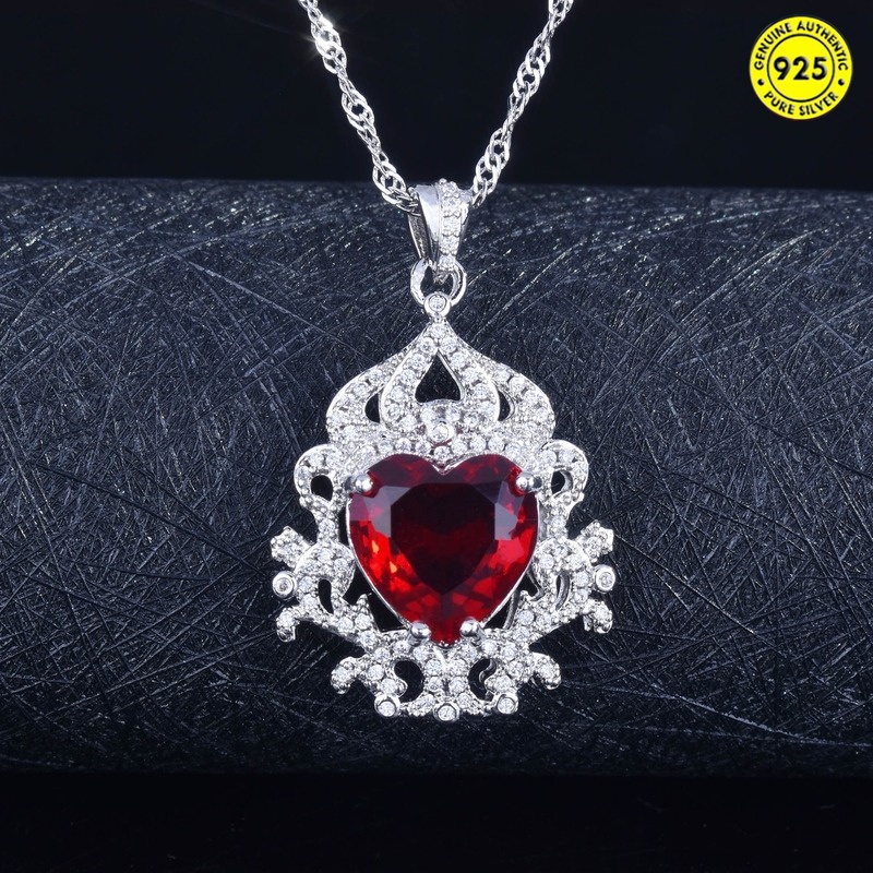 Love Heart-Shaped Ruby Red Tourmaline Pendant Necklace for Women