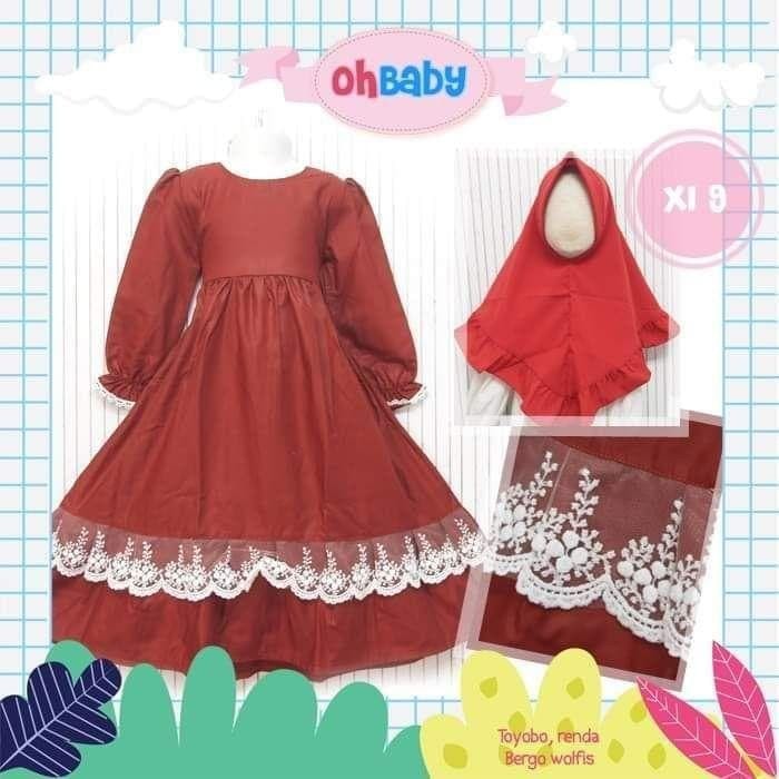GAMIS RENDA ANAK TOYOBO MERAH BATA MERK OHBABY UNTUK USIA 8 TAHUN KODE XI 9