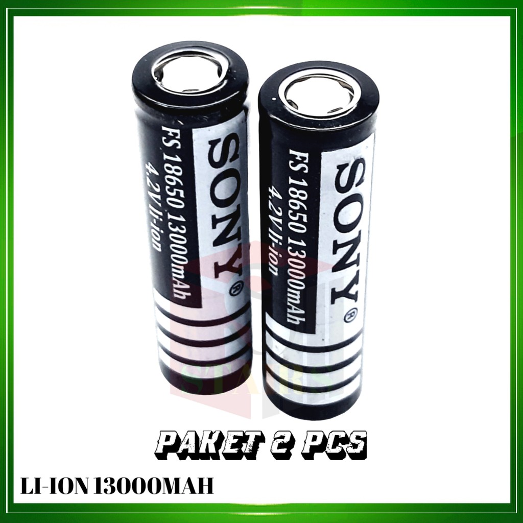 Batterai Charger ICR 18650 Li-ion 4.2volt - 13000mAh Warna Hitam Plus Ceper Isi 2pcs