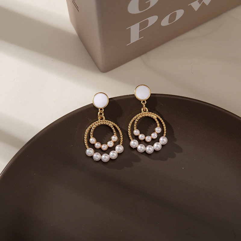 Anting Tusuk Gantung temperament Desain Cincin Hias Mutiara Gaya Koreasimpletrendy Untuk Wanita