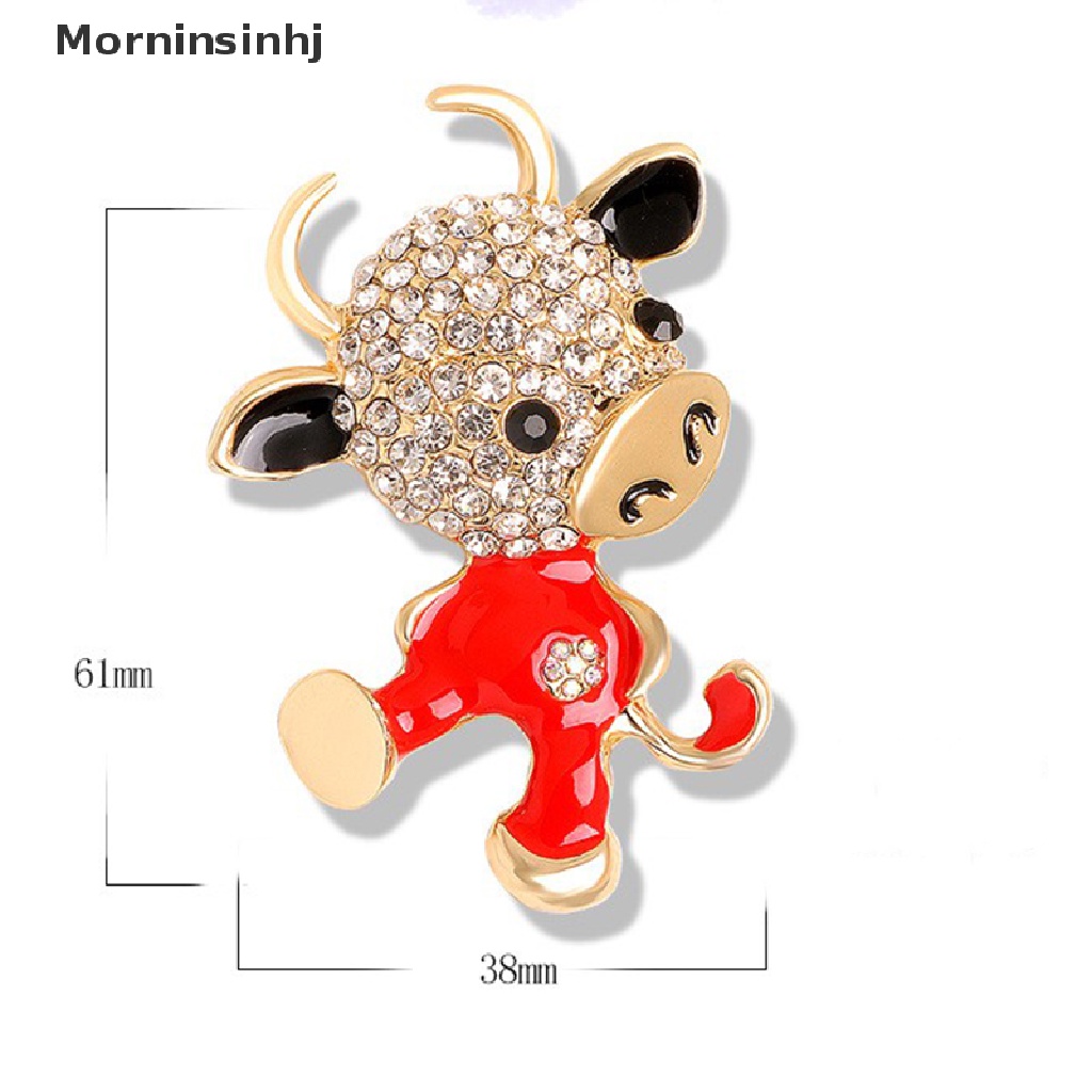 Mornin Baru Enamel Kristal Sapi Bros Cow Kartun Pin Kerah Lencana Wanita Pria Perhiasan id