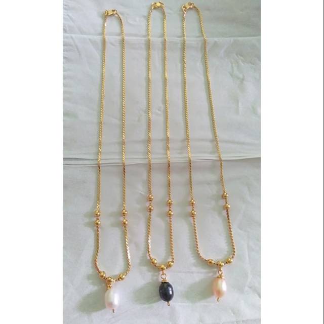 Kalung bandul cantik mutiara air tawar lapis emas 24k